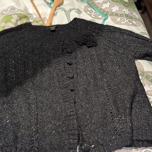 Style & Co. Charcoal Cardigan with Floral Accents